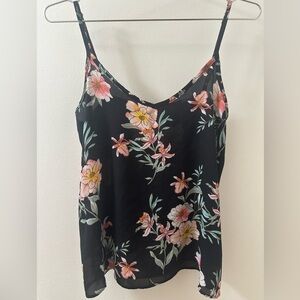 FOREVER 21 Vintage Floral Black Pink Sheer Camisole Tank Top, Adjustable Straps